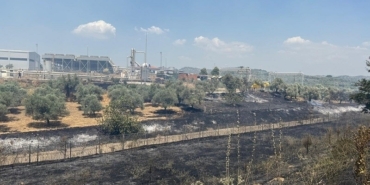 Çift sürülen tarla yangında zarar görmedi