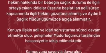 İl Sağlık Müdürlüğü’nden Kuşadası’ndaki bebek iddiasıyla ilgili açıklama 2 İl Sağlık Müdürlüğü’nden Kuşadası’ndaki bebek iddiasıyla ilgili açıklama