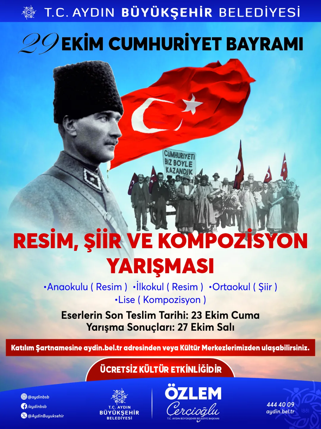 BAŞKAN ÇERÇİOĞLU’NDAN 29 EKİM TEMALI ÖDÜLLÜ RESİM, ŞİİR VE KOMPOZİSYON YARIŞMASI
