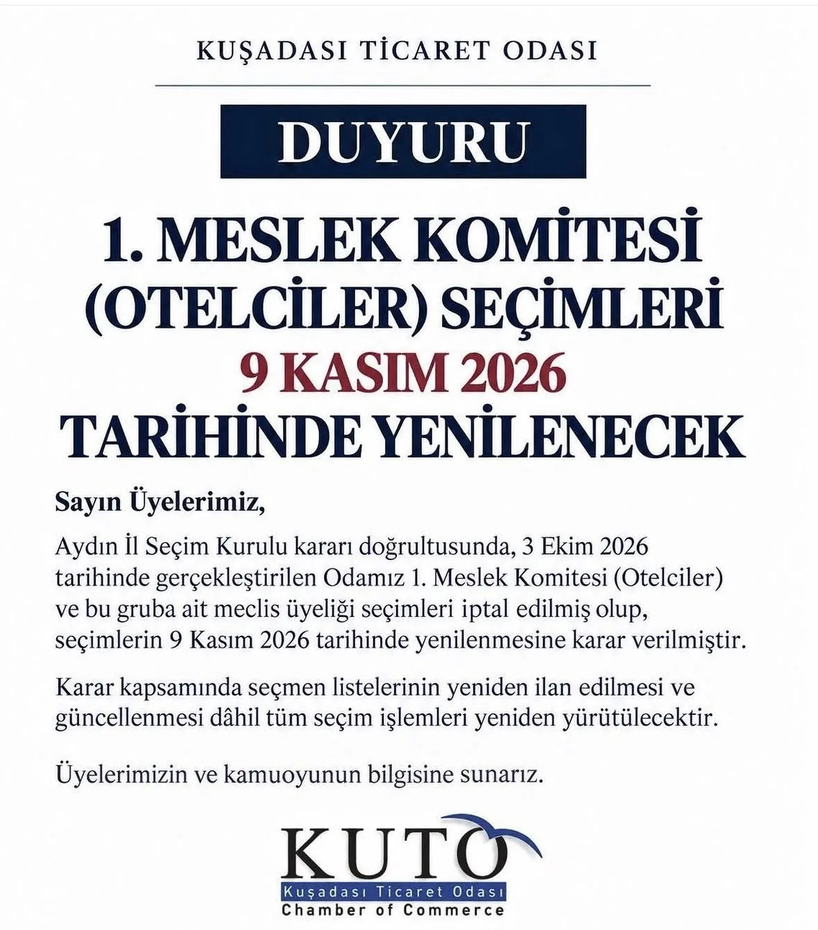 KUTO’da otelciler komitesi seçimi yenilenecek